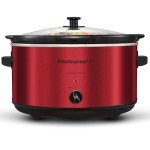Elite Gourmet MST-900RXT# Electric Ceramic XL Jumbo Slow Cooker, Adjustable Temp, Entrees, Sauces, Stews & Dips, Dishwasher Safe Glass Lid & Crock, 8.5Qt, MetallicRed