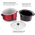 Elite Gourmet MST-900RXT# Electric Ceramic XL Jumbo Slow Cooker, Adjustable Temp, Entrees, Sauces, Stews & Dips, Dishwasher Safe Glass Lid & Crock, 8.5Qt, MetallicRed