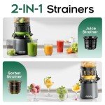 Canoly C16 Cold Press Juicer, 6" Extra Wide Feed Chute with Dual Strainers (Juice & Sorbet), Powerful AC Brushless Motor, Self Precut System, Juicer Machines with BPA Free (Space Gray)