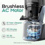 Canoly C16 Cold Press Juicer, 6" Extra Wide Feed Chute with Dual Strainers (Juice & Sorbet), Powerful AC Brushless Motor, Self Precut System, Juicer Machines with BPA Free (Space Gray)