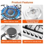 Gas Cooktop Stove 30 Inch Built-in Gas Stove Top with 5 Burners 33200 BTU,LPG/NG Dual Fuel,Auto Ignition,Thermocouple Protection,Stainless Steel,Heavy Duty Cast Iron Grates for Kitchen