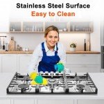 Gas Cooktop Stove 30 Inch Built-in Gas Stove Top with 5 Burners 33200 BTU,LPG/NG Dual Fuel,Auto Ignition,Thermocouple Protection,Stainless Steel,Heavy Duty Cast Iron Grates for Kitchen