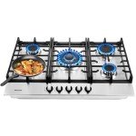 Gas Cooktop Stove 30 Inch Built-in Gas Stove Top with 5 Burners 33200 BTU,LPG/NG Dual Fuel,Auto Ignition,Thermocouple Protection,Stainless Steel,Heavy Duty Cast Iron Grates for Kitchen