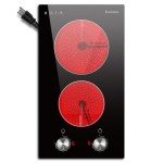 Karinear 110V Electric Cooktop 2 Burners Electric Stove 12 Inch Knob Control Countertop & Built-in Ceramic Cooktop, 9 Heating Level, Hot Warning, Over-Temperature Protection(Silver Knob)