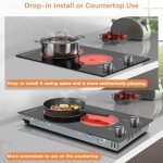 Karinear 110V Electric Cooktop 2 Burners Electric Stove 12 Inch Knob Control Countertop & Built-in Ceramic Cooktop, 9 Heating Level, Hot Warning, Over-Temperature Protection(Silver Knob)