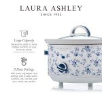 Laura Ashley Slow Cooker 6.8 Quart - Large Slow Cooker 6.8 QT for 8 to 10 People - Energy Efficient Slow Cookers with 3 Heat Settings - Dishwasher Safe Removeable Ceramic Crock & Tempered Glass Lid