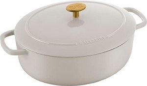 BALLARINI Bellamonte Cocotte Enamel Cast Iron Cooker, Oval, 31 cm, 5.5 L, Ivory White