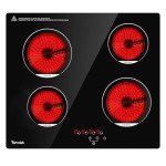 TOPWISH 24 Inch Electric Cooktop 4 Burners, Drop-in Ceramic Cooktop, 6000W Radiant Electric Stove Top with Touch Control, Safety Lock, Timer, 220-240v, Hard Wired