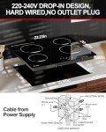 TOPWISH 24 Inch Electric Cooktop 4 Burners, Drop-in Ceramic Cooktop, 6000W Radiant Electric Stove Top with Touch Control, Safety Lock, Timer, 220-240v, Hard Wired