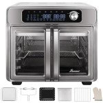 Romswi 26QT French Door Air Fryer Toaster Oven Combo, 24 Cooking Functions and Digital Controls, Fits 12" Pizza, 6 Slices of Toast, Rotisserie 6lb Chicken, 6 Accessories Included