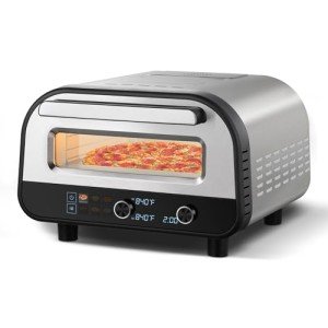 Upgraded Pizza Oven Heats up to 840°F Makes 12 Inch Pizzas in 90 Seconds Countertop Electric Pizza Maker with 6 Touchscreen Presets Pizza Stone & Peel Included - Stainless Steel