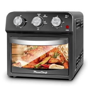 PlumChef 13 Quart 4 Slices Air Fryer Convection Toaster Oven with Reference Menus, 1500W, Multifunction Oven with Roast, Bake, Grill, Broil, Toast (Dark Gray)