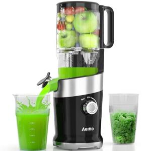 Cold Press Juicer，Aeitto 4.9" Large Feed Chute Juicer Machines for Whole Fruits & Vegetables,High Juice Yield,Professional Masticating juicer Easy to Clean,Black