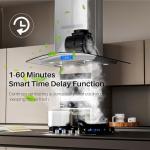 FIREGAS Island Range Hood 30 inch 700 CFM with Chimney, Ceiling Mount Kitchen Vent Hood with Tempered Glass, 4 LED Lights, Permanent Filters, Premium Touch Control Panel, Includes Charcoal Filter