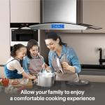 FIREGAS Island Range Hood 30 inch 700 CFM with Chimney, Ceiling Mount Kitchen Vent Hood with Tempered Glass, 4 LED Lights, Permanent Filters, Premium Touch Control Panel, Includes Charcoal Filter