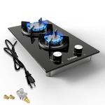 Karinear Gas Cooktop 2 Burner Propane Cooktop, 12 Inch LPG/NG Dual Fuel Gas Stove Top, Built-in Tempered Glass Gas Cooktop for Apartment, Indoor, RV