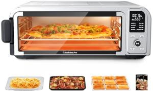 Beelicous Pizza Oven, 13" Pizza, Heats up to 550°F, 8-in-1 Countertop Toaster with Light, Compact Design Smart Digital Oven Combo, 40+ Recipes, Flavor-Lock Tech