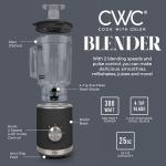 COOK WITH COLOR 300 Watt Blender: Powerful 2-Speed Control with Pulse, 4-Tip Stainless Steel Blades, 25oz (750ml) Jar, and Skid-Resistant Feet, Black