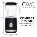COOK WITH COLOR 300 Watt Blender: Powerful 2-Speed Control with Pulse, 4-Tip Stainless Steel Blades, 25oz (750ml) Jar, and Skid-Resistant Feet, Black