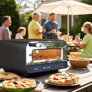 ADVWIN Upgrade Pizza Oven Indoor - Heats Up to 840℉, 1700W Versatile Electric Pizza Oven Countertop, 6 Touchscreen Presets, Stainless Steel Pizza Cooker, Pizza Stone and Peel Included