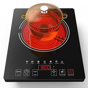 Electric Cooktop, Portable Electric Cooktop 1800W Single Burner Stove with LED Touch Screen, 8 Power & 8 Temperature Levels, Timer, 110V-120V Hot Plate for Home Camping