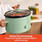 bella 6.0 Qt Manual Slow Cooker, EverGood™ Ceramic Nonstick Coating, 3 Temperature Settings, Dishwasher Safe Stoneware Pot and Tempered Glass Lid, Cool Touch Handles & Tangle Free Cord Wrap, Seaglass