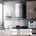 COMFEE' CVG30W8AST 30 Inches Ducted Wall Mount Vent Range Hood with 450 CFM 3 Speed Exhaust Fan, Baffle Filters, Curved Glass, 2 LED Lights, Convertible to Ductless, Stainless Steel