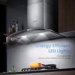 COMFEE' CVG30W8AST 30 Inches Ducted Wall Mount Vent Range Hood with 450 CFM 3 Speed Exhaust Fan, Baffle Filters, Curved Glass, 2 LED Lights, Convertible to Ductless, Stainless Steel