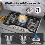 ThermoMate Heavy 36 Inch Gas Cooktop with 5 Italy Sabaf Power Burners, Built In Gas Stove Top of 304 Stainless Steel, Gas Hob NG/LPG Convertible, Gas Cooker with Thermocouple Protection CSA Certified