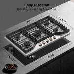 ThermoMate Heavy 36 Inch Gas Cooktop with 5 Italy Sabaf Power Burners, Built In Gas Stove Top of 304 Stainless Steel, Gas Hob NG/LPG Convertible, Gas Cooker with Thermocouple Protection CSA Certified