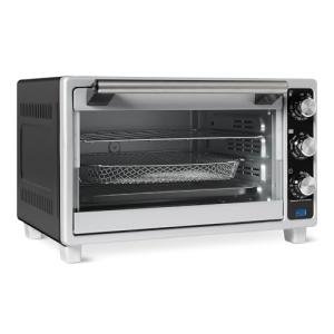 Amazon Basics 6-Slice 23-QT Toaster Oven with Built-In Air Fryer, 7-In-1 Cooking Options, 60-Min Timer & Adjustable Temperature (200℉ - 450℉), With Accessories, 1500W, Stainless Steel, Silver/Gray