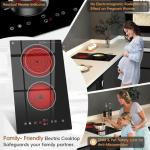 Zarbaco Electric Cooktop 2 Burner, 1800W Radiant Electric Stove Top 120V with Countertop & Built-in Design, 12 inch Touch Control Ceramic Cooktop with Safety Lock, 9 Level Power, Timer - Plug in