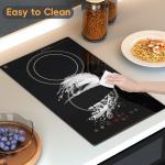 Zarbaco Electric Cooktop 2 Burner, 1800W Radiant Electric Stove Top 120V with Countertop & Built-in Design, 12 inch Touch Control Ceramic Cooktop with Safety Lock, 9 Level Power, Timer - Plug in