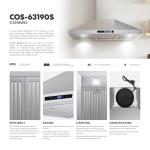 COSMO COS-63190S 36 in. Vista Collection 380 CFM Ducted Wall Mount Range Hood, Touch Controls, LED Lights, Stainless Steel