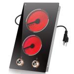 Traenvir 2 Burner Electric Cooktop, Built-in & Countertop Electric Stovetop 12 Inch, Ceramic Cook Top with Knob Control, 9 Power Levels Setting, Over-Temperature Protection, 110V - 120V Plug in
