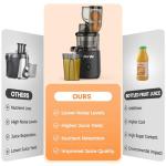 Slow Cold Press Juicer Machines: Masticating Cold Pressed Compact Juicer For Vegetable And Fruit Easy To Clean, Silver Grey