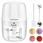 KitchekShop Electric Garlic Chopper, 300ML Portable Cordless Mini Food Processor, Rechargeable Vegetable Chopper Blender for Nuts Chili Onion Minced Meat and Spices BPA-Free(White)