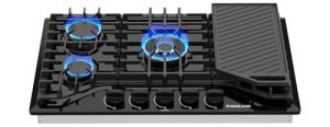 GASLAND 30 Inch Gas Cooktop with Griddle Black, PRO GH3305EF Gas Stovetop with 5 Burners, Reversible Cast Iron Grill/Griddle, Plug-in, NG/LPG Convertible, 120V Black, CSA Certified