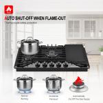 GASLAND 30 Inch Gas Cooktop with Griddle Black, PRO GH3305EF Gas Stovetop with 5 Burners, Reversible Cast Iron Grill/Griddle, Plug-in, NG/LPG Convertible, 120V Black, CSA Certified