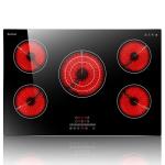 Karinear Electric Cooktop 30 Inch, 5 Burners Electric Stove Top, Built-in Ceramic Cooktop, 9 Heating Level, Pause, Timer, Child Safety Lock, Triple Ring Expandable Burners, 220V Hardwire
