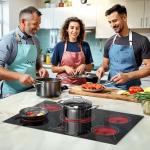 Karinear Electric Cooktop 30 Inch, 5 Burners Electric Stove Top, Built-in Ceramic Cooktop, 9 Heating Level, Pause, Timer, Child Safety Lock, Triple Ring Expandable Burners, 220V Hardwire