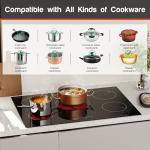 Karinear Electric Cooktop 30 Inch, 5 Burners Electric Stove Top, Built-in Ceramic Cooktop, 9 Heating Level, Pause, Timer, Child Safety Lock, Triple Ring Expandable Burners, 220V Hardwire