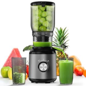 Cold Press Juicer, Juicer Machines with 5.3" Wide Feed Chute, Masticating Juicer for Whole Vegetables & Fruits, Juice Extractor Machine Easy to Clean, Grey