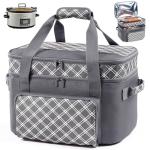 Double Layer Slow Cooker Carrier Bag – Fits 6–8 Qt Oval Slow Cooker Compatible with CrockPot & Hamilton Beach | Insulated Travel Tote with Utensil Storage & Adjustable Straps
