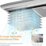 SOONYE 30 inch Stainless Steel Under Cabinet Range Hood, Slim Kitchen Vent Hood Ducted/Ductless Convertible with 3 Speed Controls, 5-Layer Aluminum Filters,LED Lights