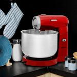 OVENTE Electric Stand Mixer with 3.5 Quarts Stainless Steel Mixing Bowl, 5 Speed Portable and Lightweight 250W Kitchen Mixer for Everyday Use, Includes 2 Egg Beater Whisk and Dough Hook, Red SM680R