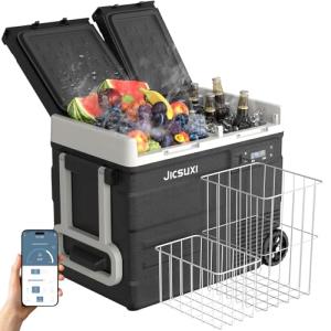 JicSuXi 12 Car Refrigerator, 53Quart Dual Zone 12V Car Fridge Portable Freezer(-4F~68F), Compressor Electric Cooler with 12/24V DC 110-240V AC, APP Control, for Camping, Travel, RV, Truck (53Quart)