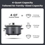 KOOC 4-Quart Slow Cooker, 3 Cooking Settings, Dishwasher Safe Ceramic Crock, Lid, Free Pot Liners Included, GREY, Ellipse Pot