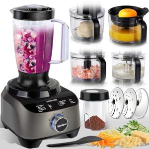 14 Cup Food Processor, French-Fry-Cutter, Blending, Mixing, Shredding, and Slicing, Meat and Vegetable Chopping, Doughing for Home Use, Mincing, and Pureeing,4 Speeds,600W