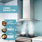 Range Hood 30 Inch, FIREGAS Ducted/Ductless Convertible Wall Mount Range Hood with Tempered Glass, 3 Speed Fan, 400CFM, Button Control, LED Light, Stainless Steel Filters, include 2 Charcoal Filters